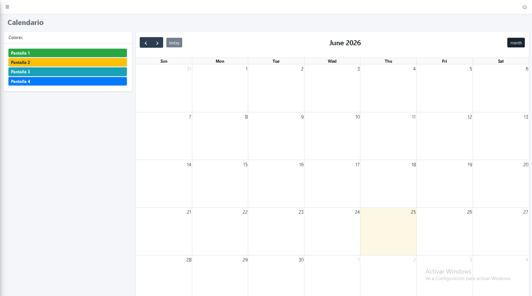 Calendario de programación de pantallas