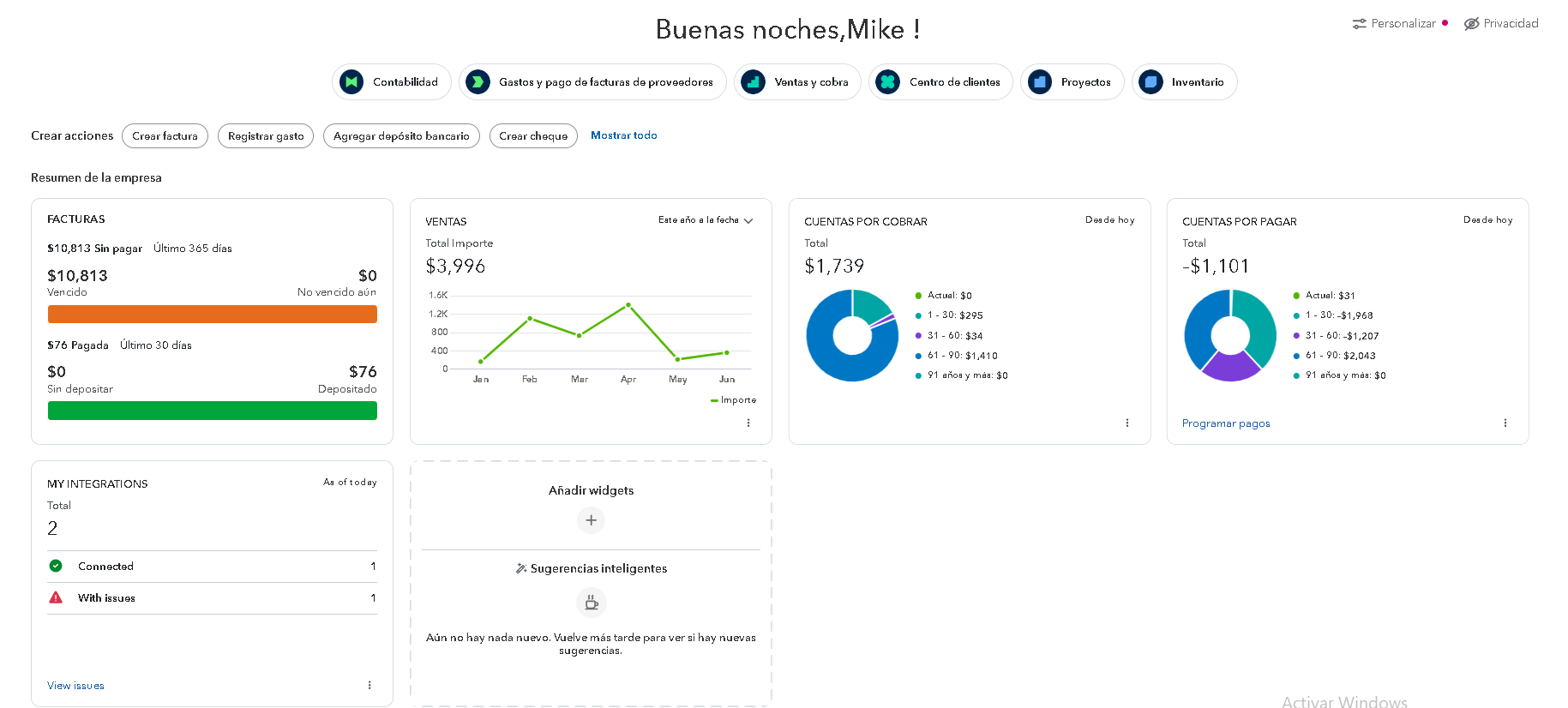 Vista de QuickBooks Online
